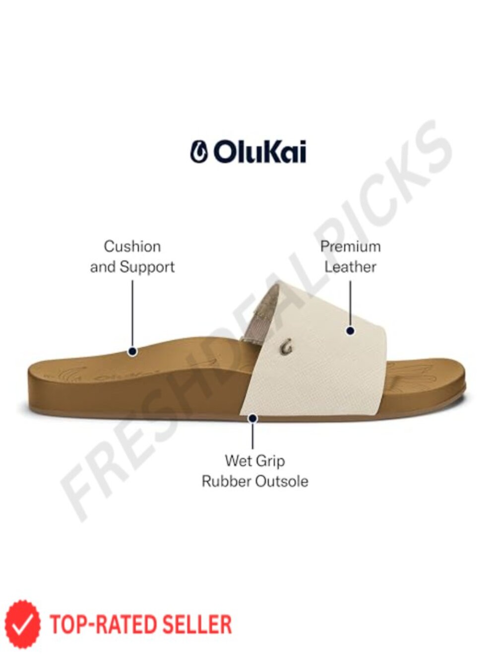 Women's Leather Slide Sandal, Full-Grain Leather, Contoured Comfort Footbed, - Picture 3 of 6